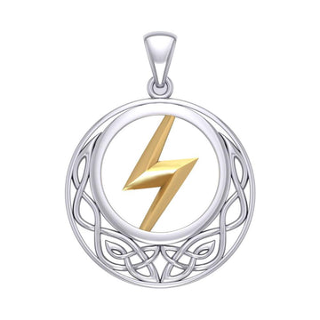 Zeus God Lightning Bolt with Celtic Knot Silver and Gold Pendant MPD5901 - Jewelry